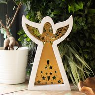 Ángel de madera de mango - Acabado en blanco con decoración de hierro recortada - 22 cm