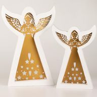 Ángel de madera de mango - Acabado decapado con decoración de hierro recortada - 39 cm