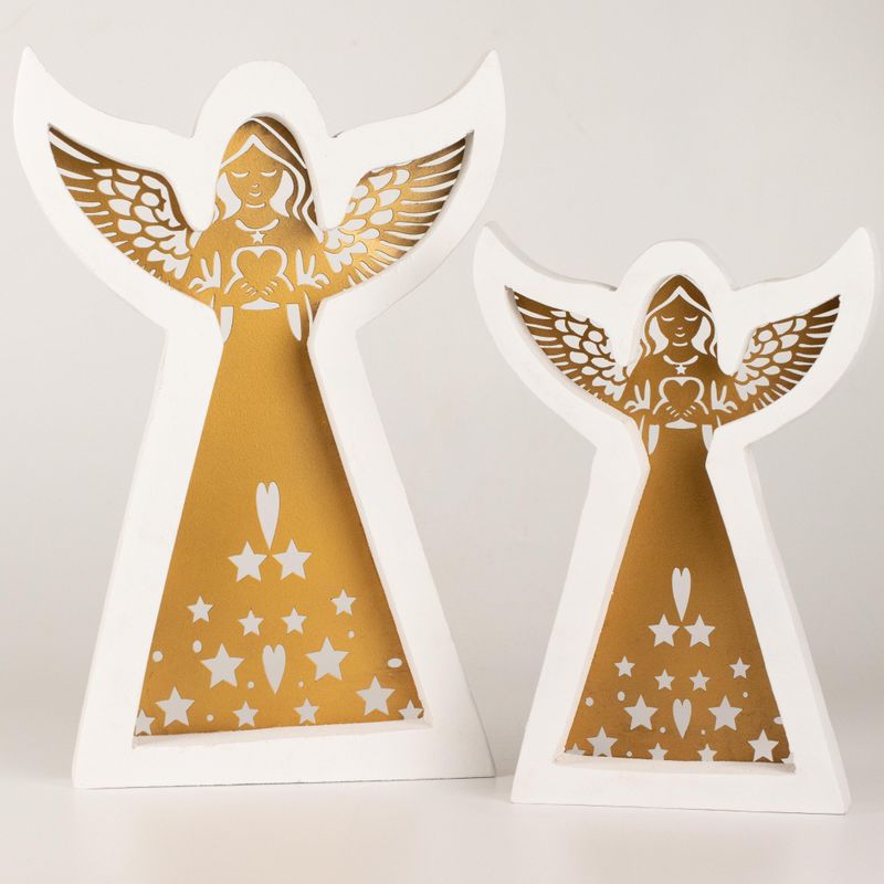 Ángel de madera de mango - Acabado decapado con decoración de hierro recortada - 39 cm