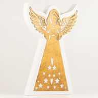 Ángel de madera de mango - Acabado decapado con decoración de hierro recortada - 39 cm