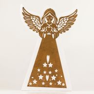 Ángel de madera de mango - Acabado decapado con decoración de hierro recortada - 39 cm