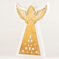 Ángel de madera de mango - Acabado decapado con decoración de hierro recortada - 39 cm