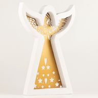 Ángel de madera de mango - Acabado decapado con decoración de hierro recortada - 39 cm