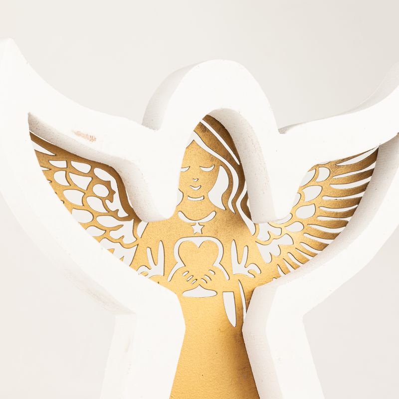 Ángel de madera de mango - Acabado decapado con decoración de hierro recortada - 39 cm