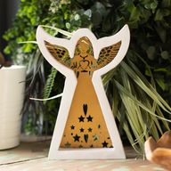 Ángel de madera de mango - Acabado decapado con decoración de hierro recortada - 39 cm
