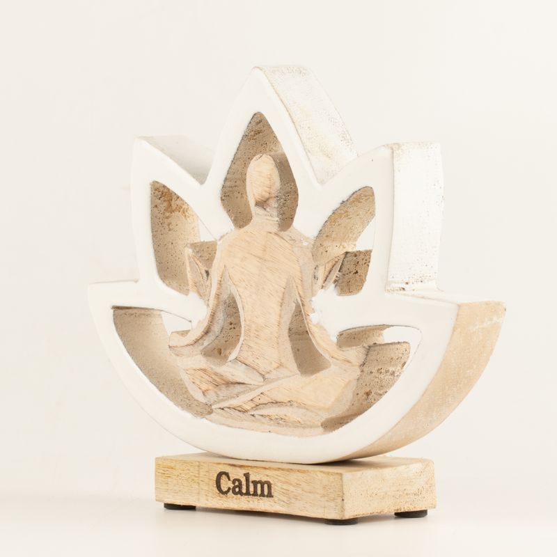 Figura de madera de mujer haciendo yoga - Flor de loto - Crema - Calma