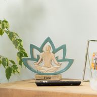 Figura de madera de mujer haciendo yoga - Flor de loto - Verde azulado - Flow