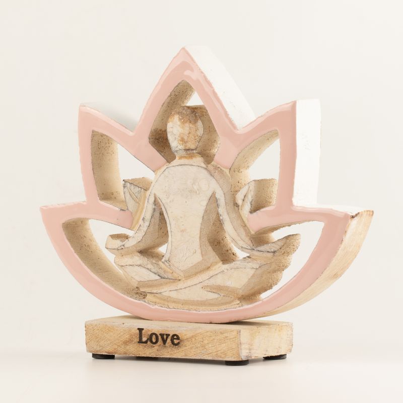 Figura de madera de mujer haciendo yoga - Flor de loto - Rosa empolvado - Amor