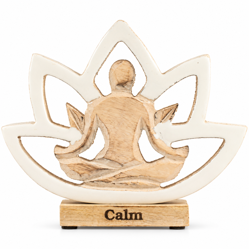 Figura de madera de mujer haciendo yoga - Flor de loto - Crema - Calma
