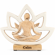 Figura de madera de mujer haciendo yoga - Flor de loto - Crema - Calma