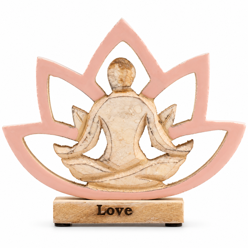 Figura de madera de mujer haciendo yoga - Flor de loto - Rosa empolvado - Amor