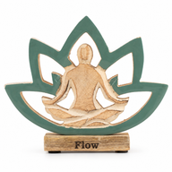Figura de madera de mujer haciendo yoga - Flor de loto - Verde azulado - Flow