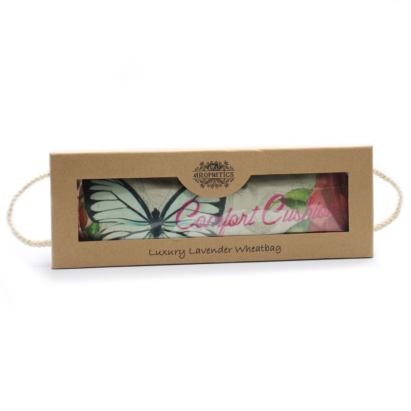 Bolsa de trigo en caja de regalo - mariposa y rosas