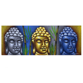 Cuadro de Buda - Tres Cabezas con Bambú