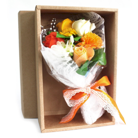 Bouquet flores jabón en caja - naranja