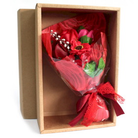 Bouquet flores jabón en caja - rojo