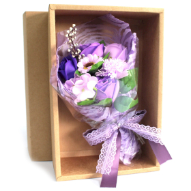 Bouquet flores jabón en caja - púrpura