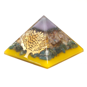 Lrg Pirámide de Orgonita Lrg 70mm -  Gemas Chakra  70cm - Árbol(Base Oro)