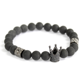 Corona de cristal / Ágata negra - Pulsera de piedras preciosas