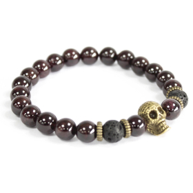 Calavera de bronce / Piedra de sangre - Pulsera de piedras preciosas