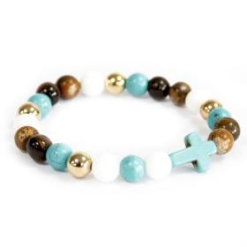 Turquoise Cross / Perlas reales - Pulsera de piedras preciosas