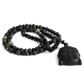 Buda / piedra negra - collar de piedras preciosas