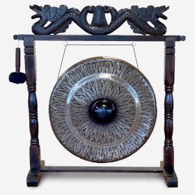 Gong de meditación grande sobre soporte marrón antiguo - 80cm - Negro - Estándar