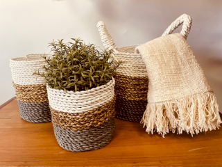 Juego de cestas de algas marinas - Gris / Natural / Blanco