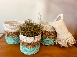 Juego de cestas de algas marinas - Verde/Natural/Blanco
