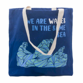 Bolsa de algodón estampada - somos olas  - gris, azul, natural