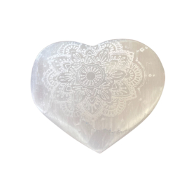 Corazón de selenita - 7-8cm - Mandala Grabada