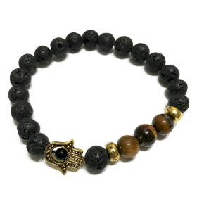 Pulsera de Piedra de Lava - Hamsa - Ojo de tigre