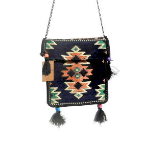 Bolso bandolera de festival Kilim azul marino oscuro