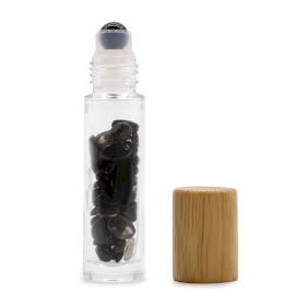 Botella de rodillo de aceite esencial de piedras preciosas - Turmalina negra - Tapa de madera