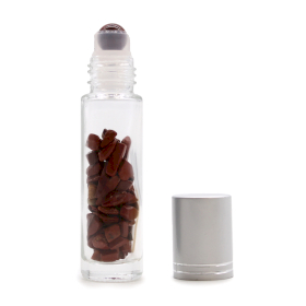 Botella de rodillo de aceite esencial de piedras preciosas - Jaspe rojo - Tapa plateada