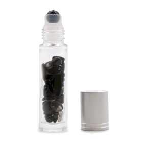Botella de rodillo de aceite esencial de piedras preciosas - Turmalina negra - Tapa plateada