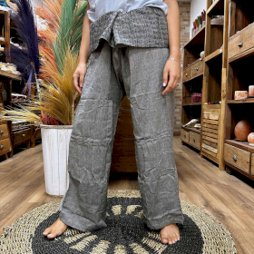 Pantalones de yoga y festivales - Mantra mandala del pescador tailandés en gris