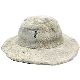 Sombrero de festival boho de cáñamo y algodón con parches y aros - Natural