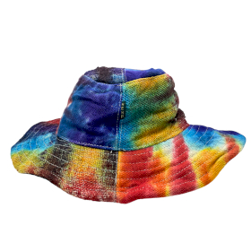 Sombrero de festival boho de cáñamo y algodón con parches y aros - Tiedye