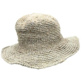 Sombrero de festival boho de cáñamo y algodón tejido a mano - Natural