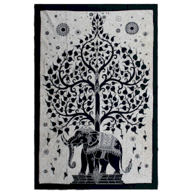 Colcha Individual de Algodón + Tapiz de Pared - Mono - Árbol Elefante