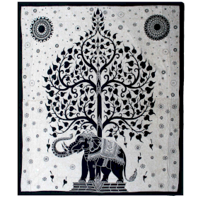 Colcha Doble de Algodón + Tapiz de Pared - Mono - Árbol Elefante