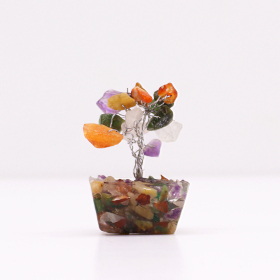 Mini árbol de piedras preciosas sobre base de orgonita - Piedras múltiples (15 piedras)