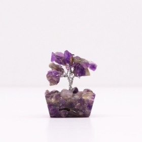 Mini árbol de piedras preciosas sobre base de orgonita - Amatista (15 piedras)
