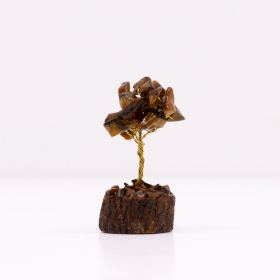Mini árbol de piedras preciosas sobre base de madera - Ojo de tigre (15 piedras)