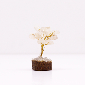 Mini árbol de piedras preciosas sobre base de madera - Cuarzo de roca (15 piedras)