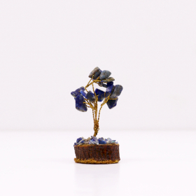 Mini árbol de piedras preciosas sobre base de madera - Sodalita (15 piedras)