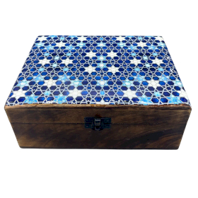 Caja Grande de Cerámica Esmaltada - 20x15x7.5cm - Estrellas Azules