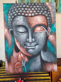 Pintura de Buda - Flor de plata y oro rosa