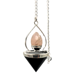 Gemstone Lantern of Life Pendulum - Black Agate & Rose Quartz